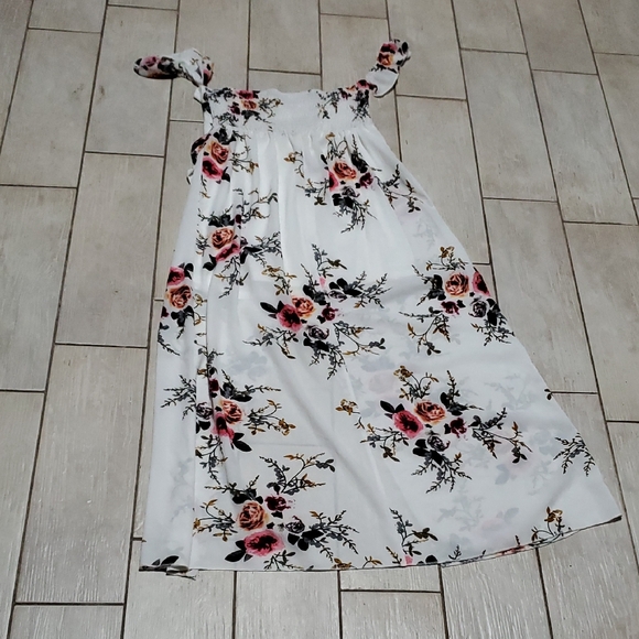 Unknown Dresses & Skirts - White Dress With Floral Rose Design - Women's L, Off the Shoulder, Maxi